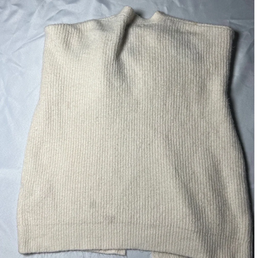 Forever 21 Cream Ribbed Knit Open Front Cardigan Striped Balloon Sleeve Womens S